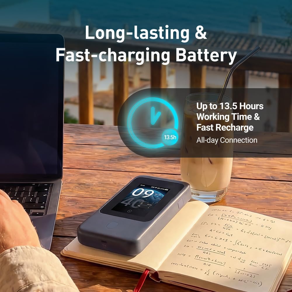 GL.iNet GL-E5800 NA MUDI 7 5G Tri-Band Wi-Fi 7 Travel Router with eSIM | Tri-band Wi-Fi 7 with 5G, eSIM plus dual nano-SIM, 2.5G Ethernet, 2.8 inch touchscreen, 13.5h battery, 700 Mbps VPN - Image 5